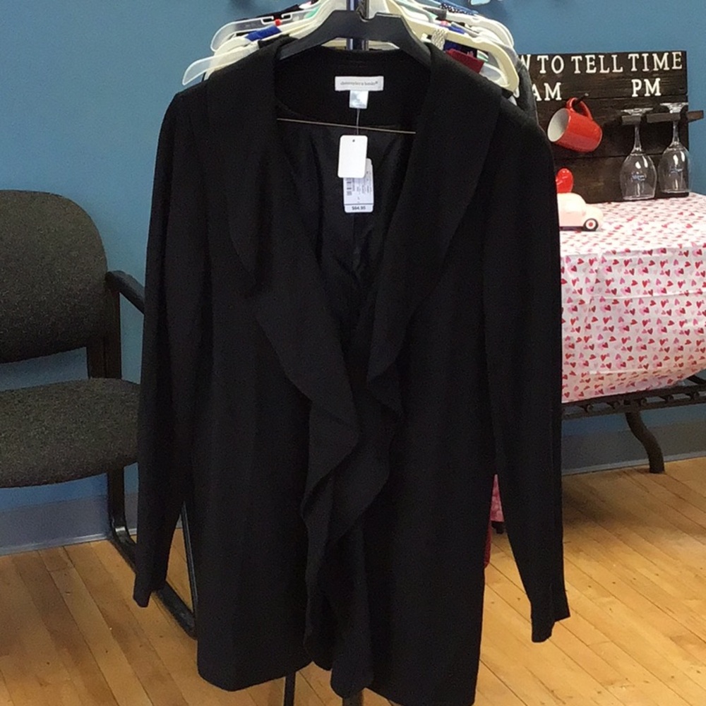 Christopher & Banks Black Blazer with Open Front Design and Long Sleeves